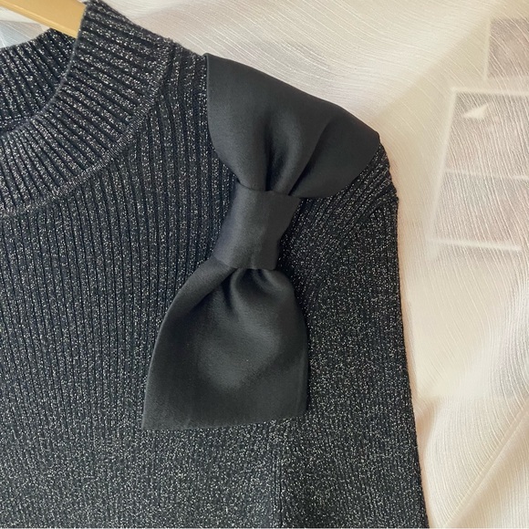 Black Sparkly mock turtleneck Sweater with Bow Detail - Picture 5 of 8